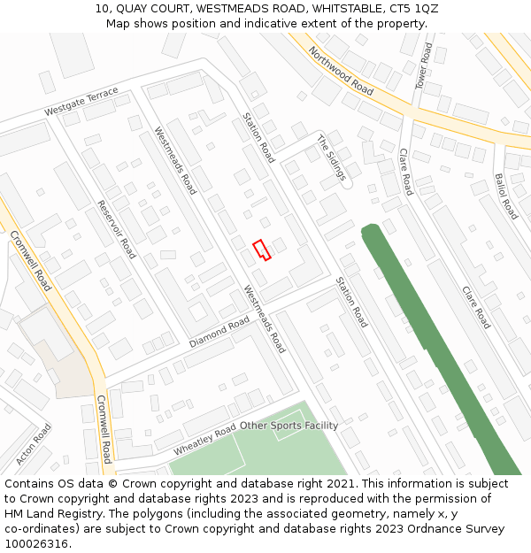 10, QUAY COURT, WESTMEADS ROAD, WHITSTABLE, CT5 1QZ: Location map and indicative extent of plot