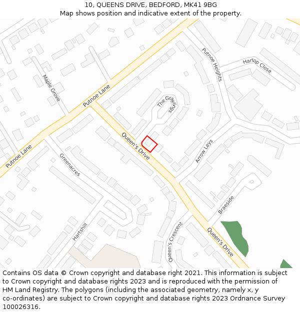 10, QUEENS DRIVE, BEDFORD, MK41 9BG: Location map and indicative extent of plot