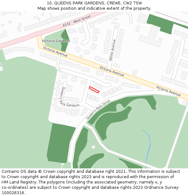 10, QUEENS PARK GARDENS, CREWE, CW2 7SW: Location map and indicative extent of plot
