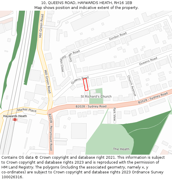 10, QUEENS ROAD, HAYWARDS HEATH, RH16 1EB: Location map and indicative extent of plot