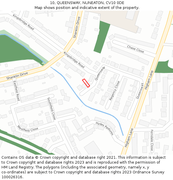 10, QUEENSWAY, NUNEATON, CV10 0DE: Location map and indicative extent of plot