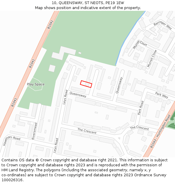 10, QUEENSWAY, ST NEOTS, PE19 1EW: Location map and indicative extent of plot