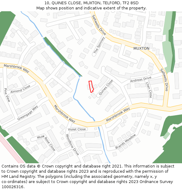 10, QUINES CLOSE, MUXTON, TELFORD, TF2 8SD: Location map and indicative extent of plot