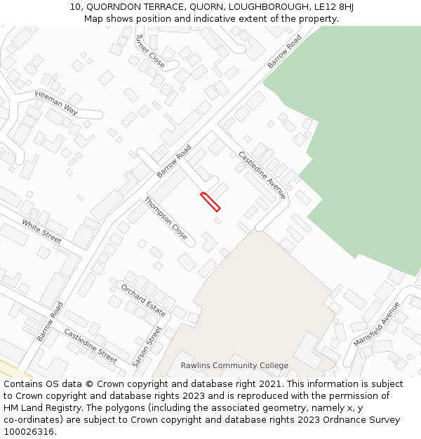 10, QUORNDON TERRACE, QUORN, LOUGHBOROUGH, LE12 8HJ: Location map and indicative extent of plot