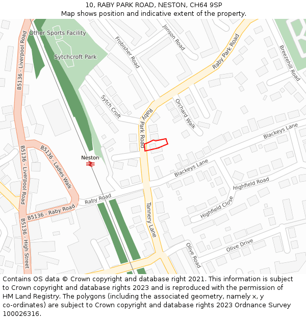 10, RABY PARK ROAD, NESTON, CH64 9SP: Location map and indicative extent of plot