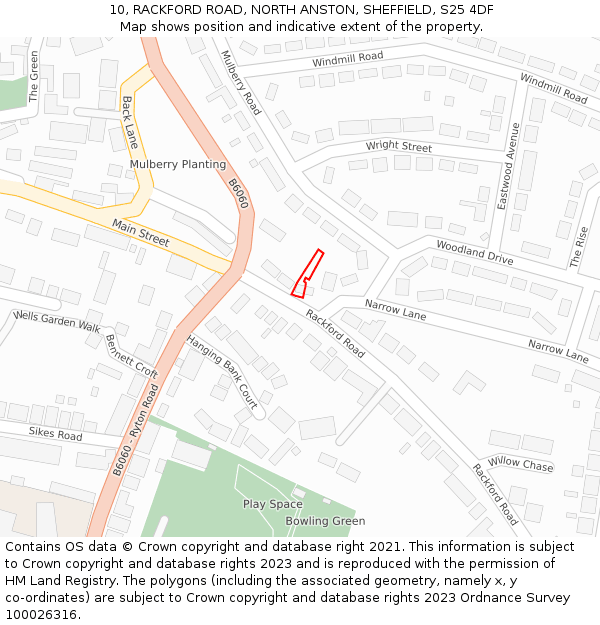 10, RACKFORD ROAD, NORTH ANSTON, SHEFFIELD, S25 4DF: Location map and indicative extent of plot