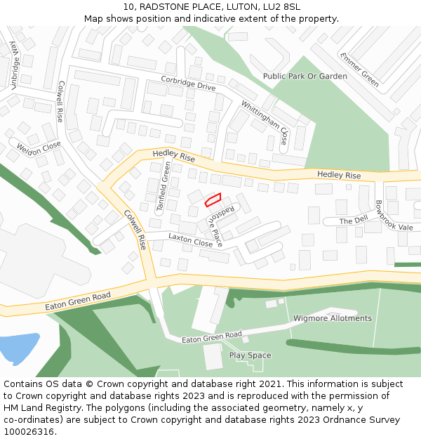 10, RADSTONE PLACE, LUTON, LU2 8SL: Location map and indicative extent of plot