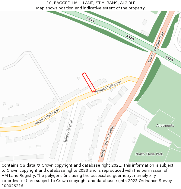 10, RAGGED HALL LANE, ST ALBANS, AL2 3LF: Location map and indicative extent of plot