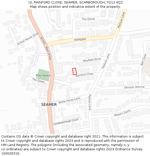 10, RAINFORD CLOSE, SEAMER, SCARBOROUGH, YO12 4QZ: Location map and indicative extent of plot