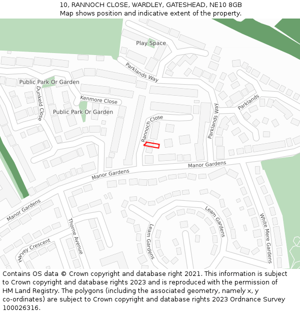 10, RANNOCH CLOSE, WARDLEY, GATESHEAD, NE10 8GB: Location map and indicative extent of plot
