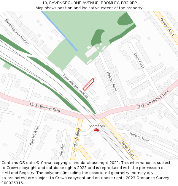 10, RAVENSBOURNE AVENUE, BROMLEY, BR2 0BP: Location map and indicative extent of plot