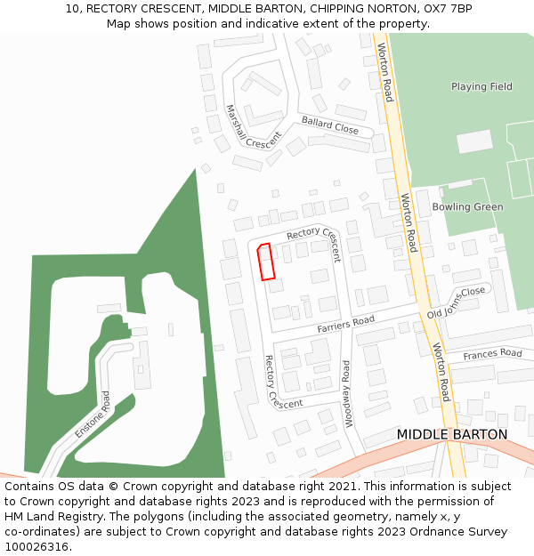 10, RECTORY CRESCENT, MIDDLE BARTON, CHIPPING NORTON, OX7 7BP: Location map and indicative extent of plot