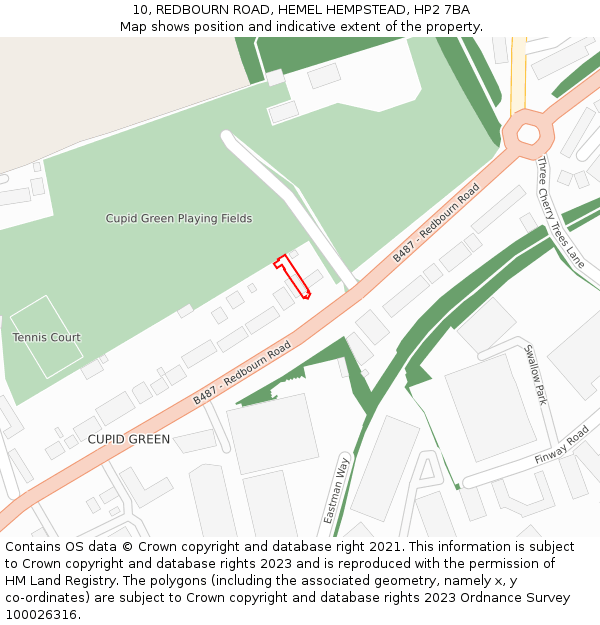 10, REDBOURN ROAD, HEMEL HEMPSTEAD, HP2 7BA: Location map and indicative extent of plot