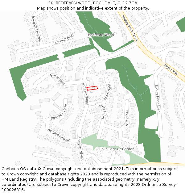 10, REDFEARN WOOD, ROCHDALE, OL12 7GA: Location map and indicative extent of plot