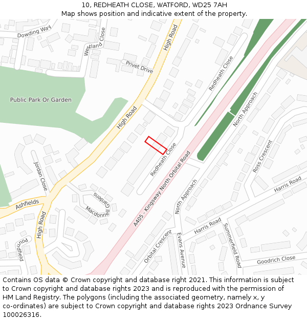10, REDHEATH CLOSE, WATFORD, WD25 7AH: Location map and indicative extent of plot
