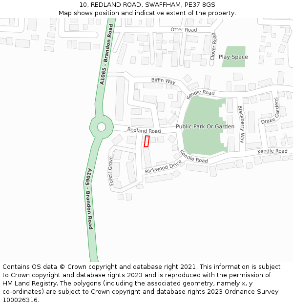 10, REDLAND ROAD, SWAFFHAM, PE37 8GS: Location map and indicative extent of plot