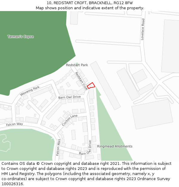 10, REDSTART CROFT, BRACKNELL, RG12 8FW: Location map and indicative extent of plot