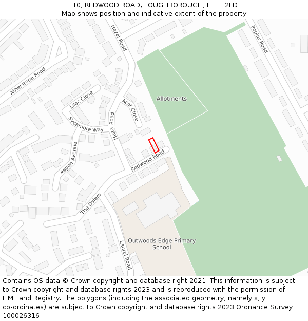 10, REDWOOD ROAD, LOUGHBOROUGH, LE11 2LD: Location map and indicative extent of plot