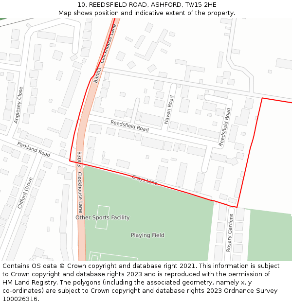 10, REEDSFIELD ROAD, ASHFORD, TW15 2HE: Location map and indicative extent of plot