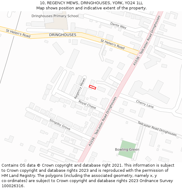 10, REGENCY MEWS, DRINGHOUSES, YORK, YO24 1LL: Location map and indicative extent of plot