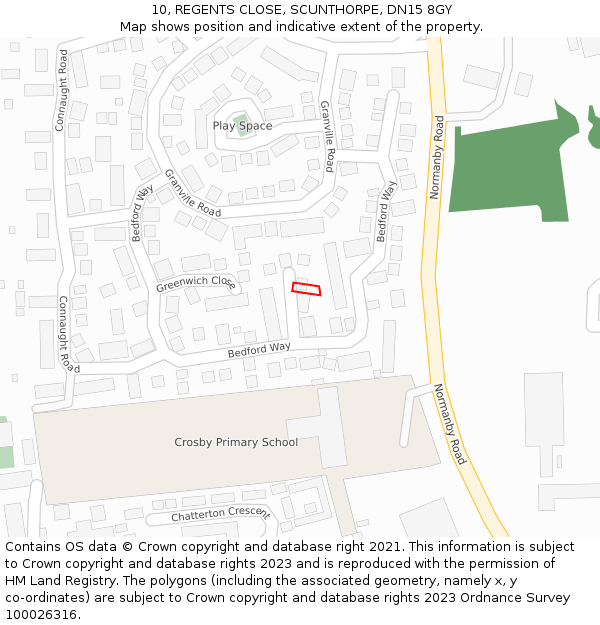 10, REGENTS CLOSE, SCUNTHORPE, DN15 8GY: Location map and indicative extent of plot