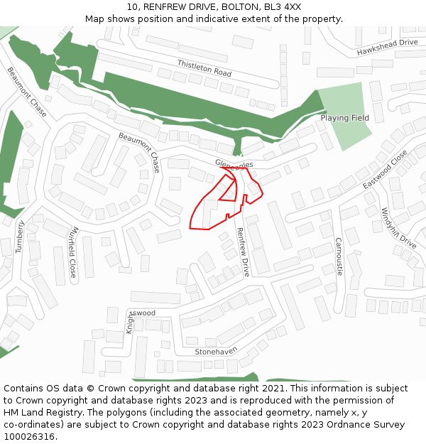 10, RENFREW DRIVE, BOLTON, BL3 4XX: Location map and indicative extent of plot