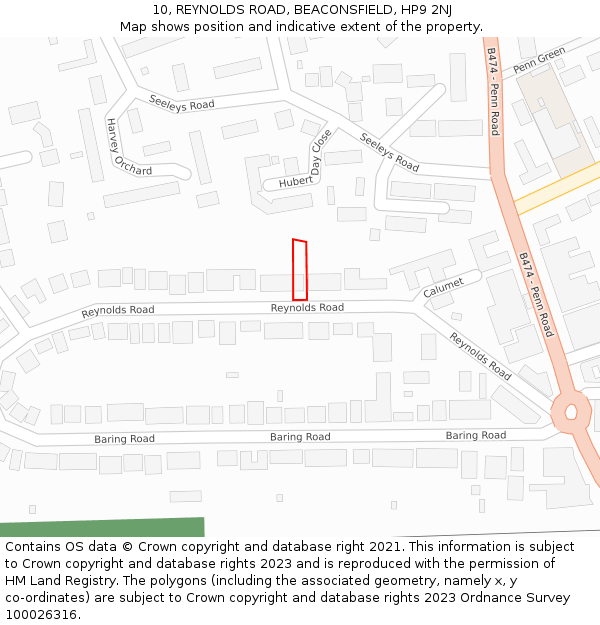 10, REYNOLDS ROAD, BEACONSFIELD, HP9 2NJ: Location map and indicative extent of plot