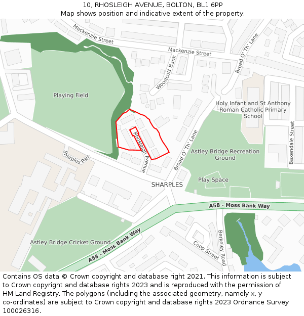 10, RHOSLEIGH AVENUE, BOLTON, BL1 6PP: Location map and indicative extent of plot