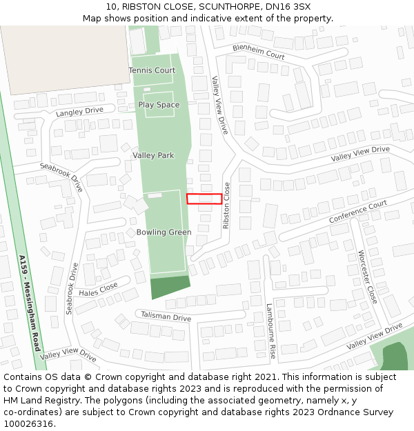 10, RIBSTON CLOSE, SCUNTHORPE, DN16 3SX: Location map and indicative extent of plot