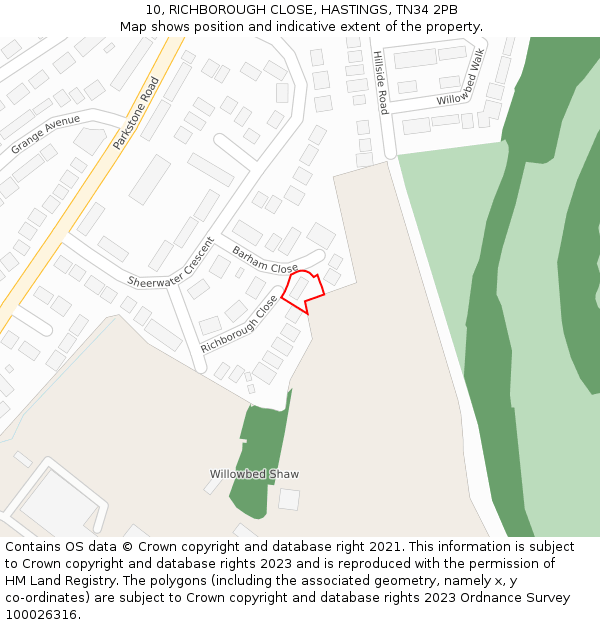 10, RICHBOROUGH CLOSE, HASTINGS, TN34 2PB: Location map and indicative extent of plot