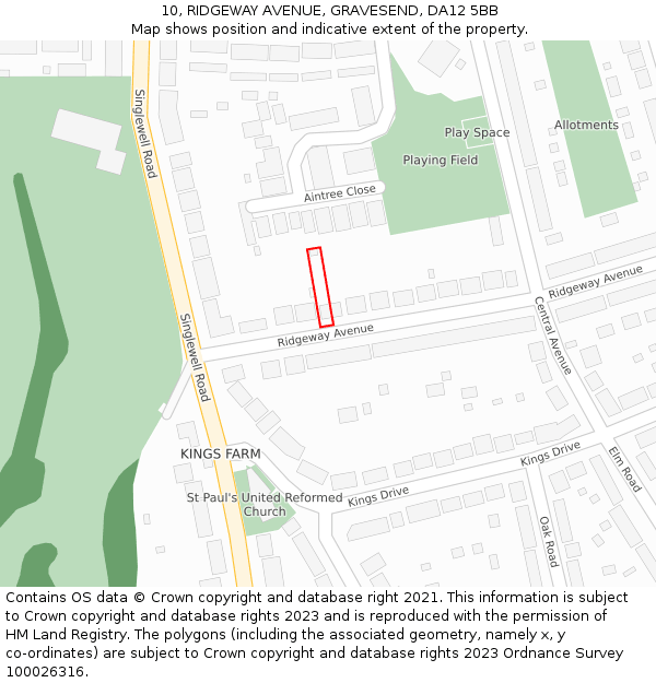 10, RIDGEWAY AVENUE, GRAVESEND, DA12 5BB: Location map and indicative extent of plot