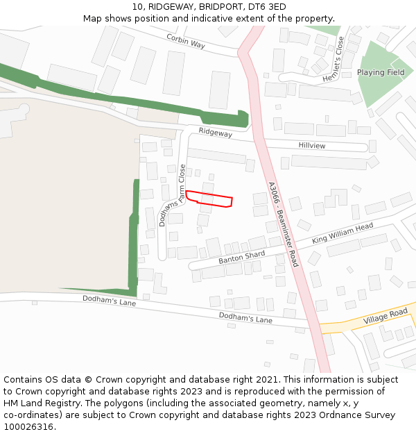 10, RIDGEWAY, BRIDPORT, DT6 3ED: Location map and indicative extent of plot