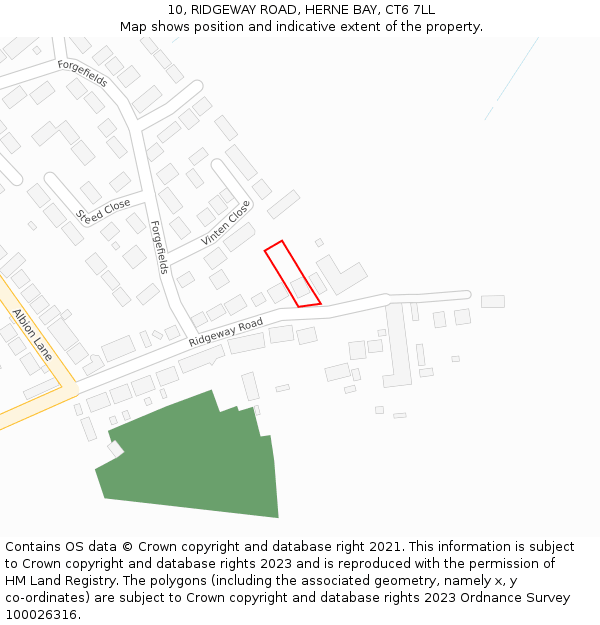 10, RIDGEWAY ROAD, HERNE BAY, CT6 7LL: Location map and indicative extent of plot