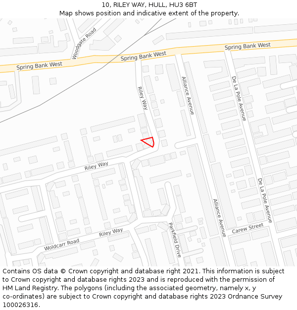 10, RILEY WAY, HULL, HU3 6BT: Location map and indicative extent of plot