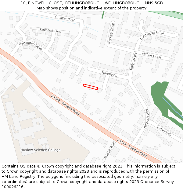 10, RINGWELL CLOSE, IRTHLINGBOROUGH, WELLINGBOROUGH, NN9 5GD: Location map and indicative extent of plot