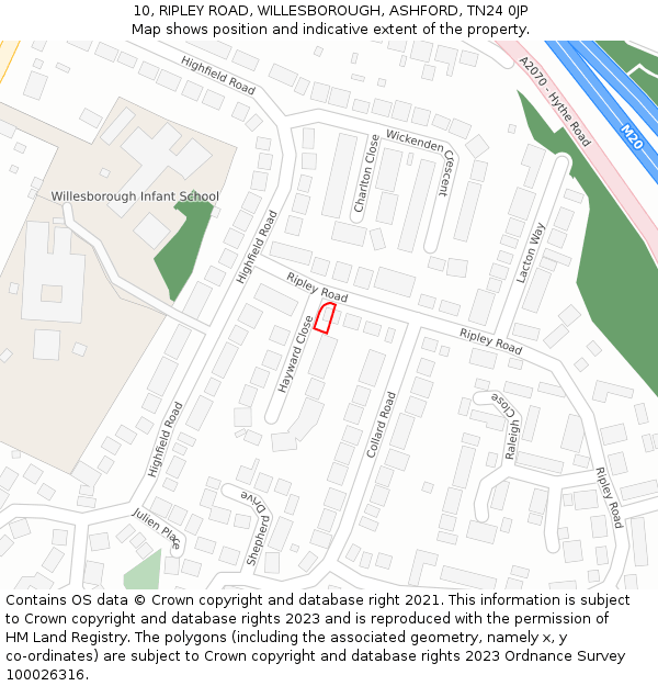 10, RIPLEY ROAD, WILLESBOROUGH, ASHFORD, TN24 0JP: Location map and indicative extent of plot