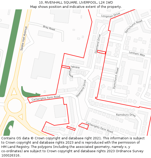 10, RIVENHALL SQUARE, LIVERPOOL, L24 1WD: Location map and indicative extent of plot