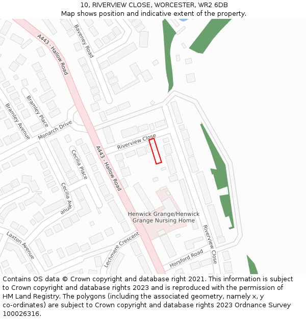 10, RIVERVIEW CLOSE, WORCESTER, WR2 6DB: Location map and indicative extent of plot