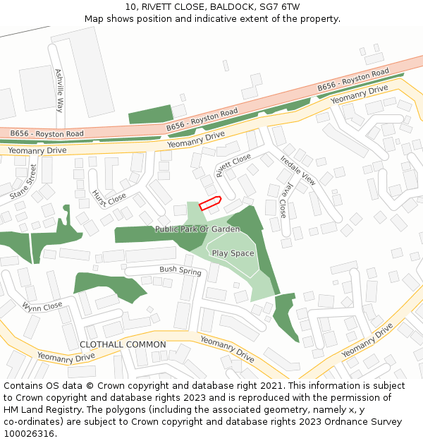 10, RIVETT CLOSE, BALDOCK, SG7 6TW: Location map and indicative extent of plot