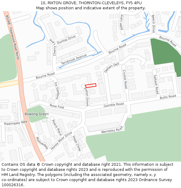 10, RIXTON GROVE, THORNTON-CLEVELEYS, FY5 4PU: Location map and indicative extent of plot
