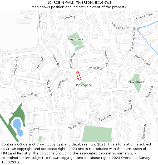 10, ROBIN WALK, TIVERTON, EX16 6WS: Location map and indicative extent of plot