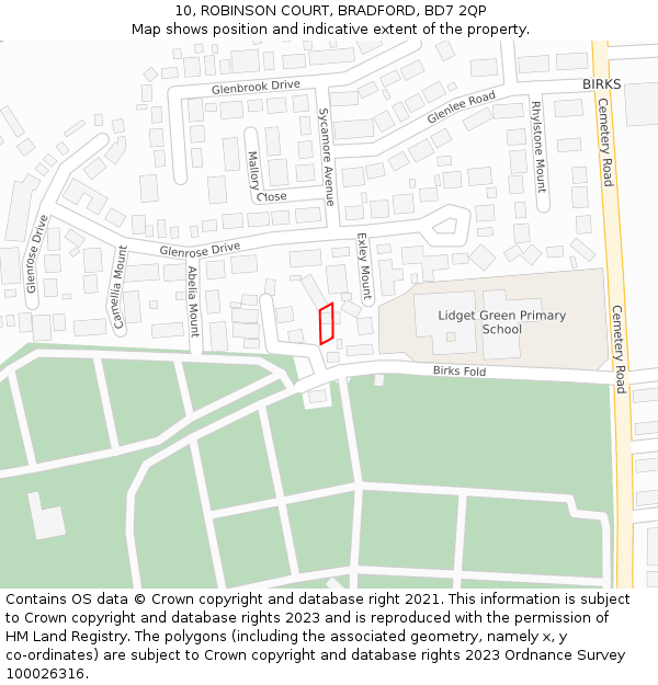 10, ROBINSON COURT, BRADFORD, BD7 2QP: Location map and indicative extent of plot