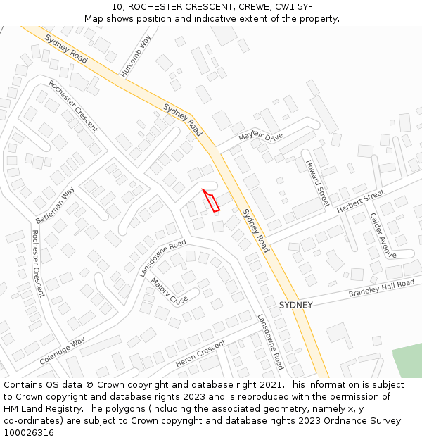 10, ROCHESTER CRESCENT, CREWE, CW1 5YF: Location map and indicative extent of plot