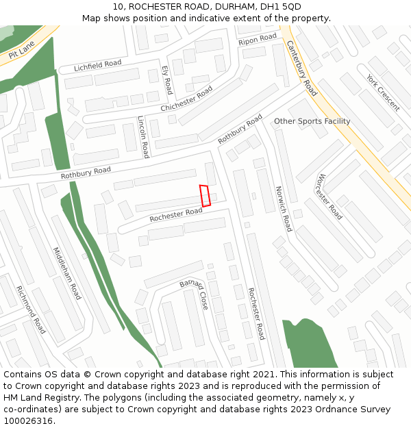 10, ROCHESTER ROAD, DURHAM, DH1 5QD: Location map and indicative extent of plot