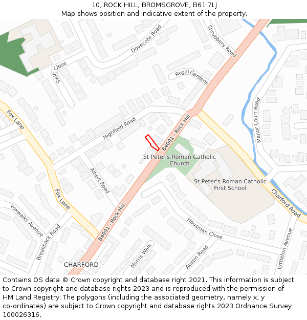 10, ROCK HILL, BROMSGROVE, B61 7LJ: Location map and indicative extent of plot