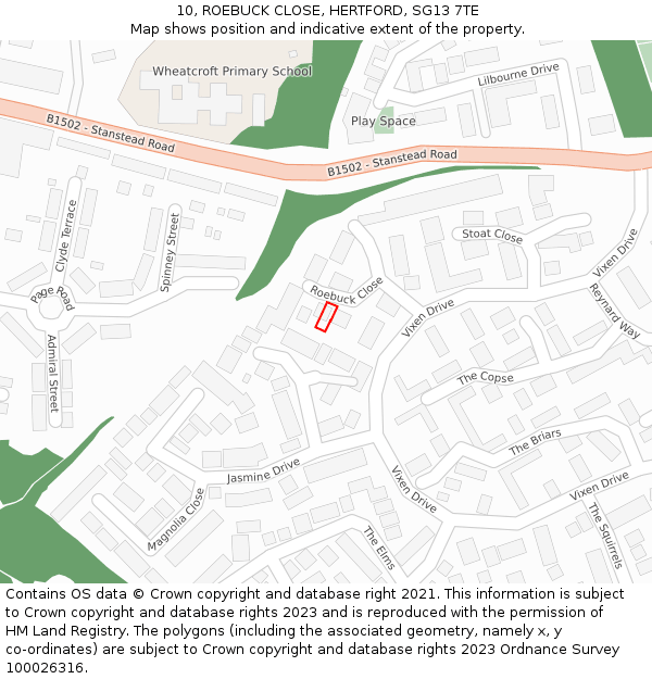 10, ROEBUCK CLOSE, HERTFORD, SG13 7TE: Location map and indicative extent of plot