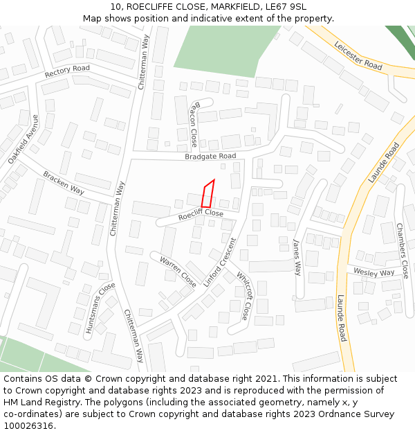 10, ROECLIFFE CLOSE, MARKFIELD, LE67 9SL: Location map and indicative extent of plot