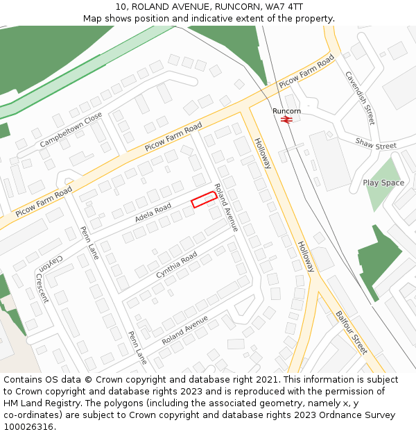 10, ROLAND AVENUE, RUNCORN, WA7 4TT: Location map and indicative extent of plot