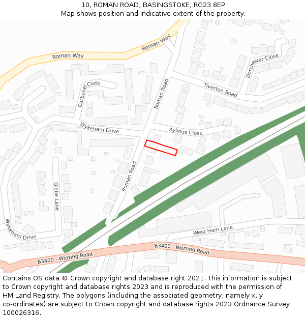 10, ROMAN ROAD, BASINGSTOKE, RG23 8EP: Location map and indicative extent of plot