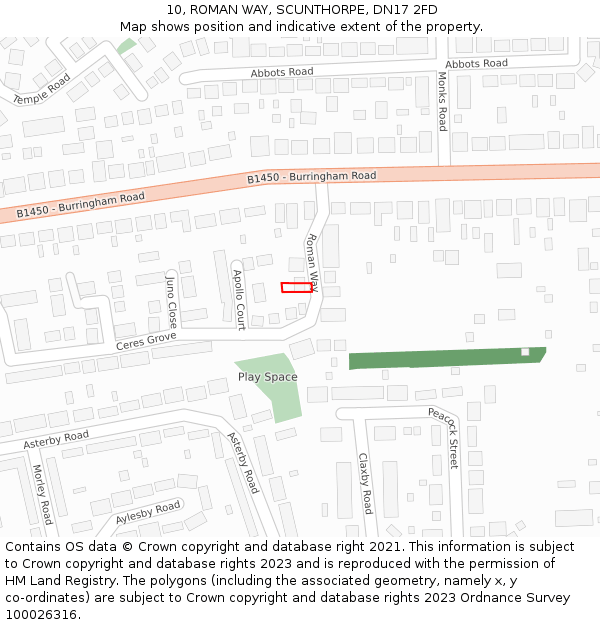 10, ROMAN WAY, SCUNTHORPE, DN17 2FD: Location map and indicative extent of plot